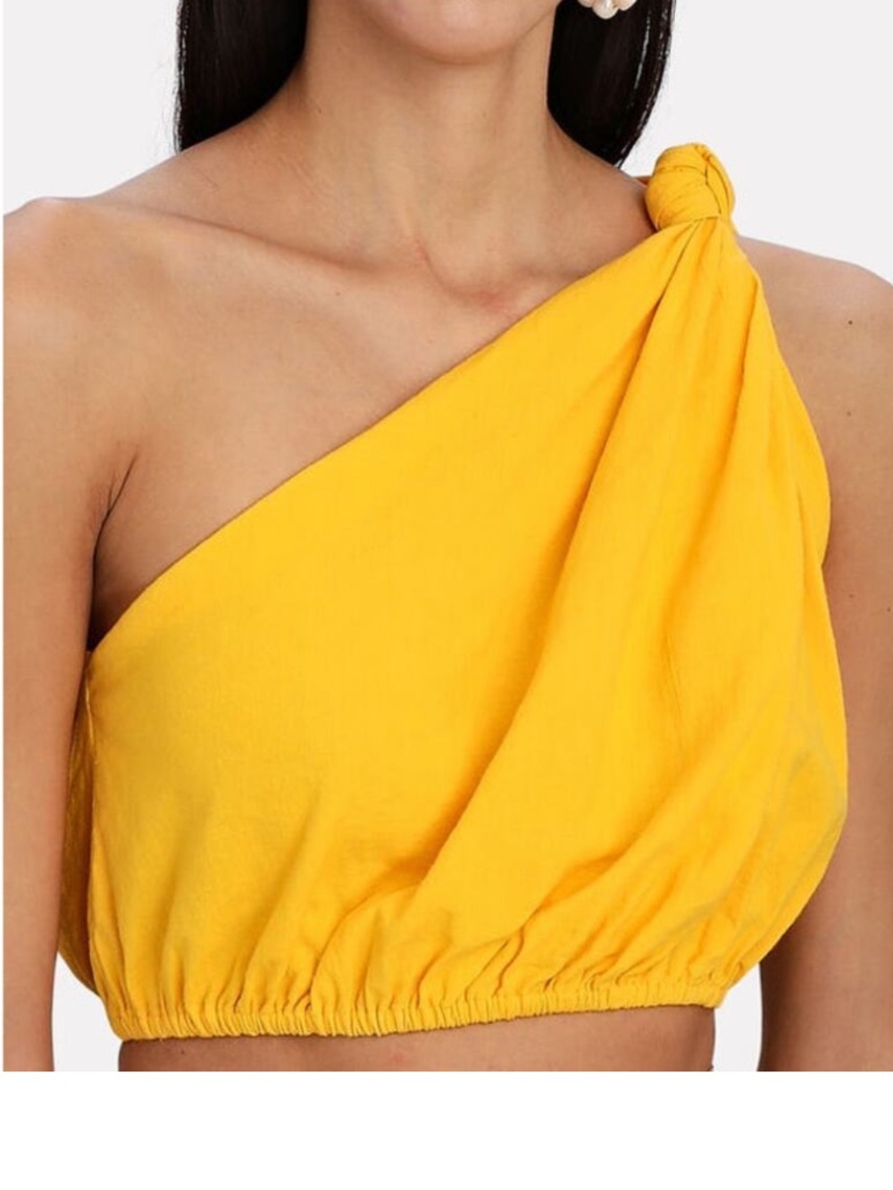 Farm Rio One-Shoulder Yellow Knot-Shoulder Crop Top - Marigold - Medium